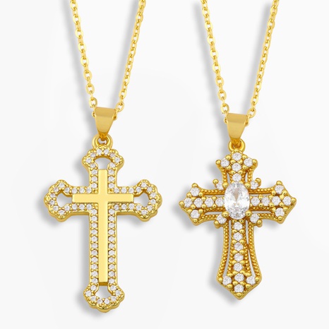 retro cross simple diamond cross necklace NHAS318387's discount tags