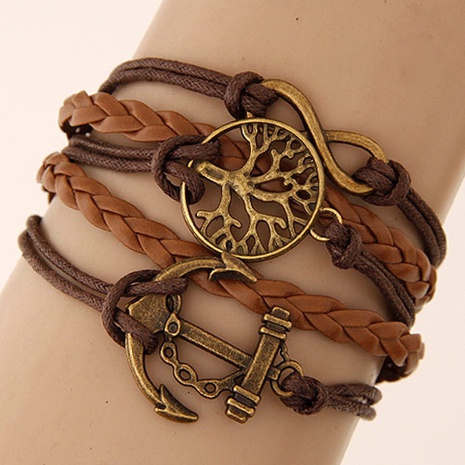 retro anchor tree alloy multi-layer braided bracelet's discount tags