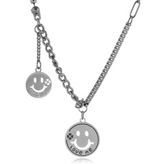 simple stainless steel cute smiley face pendant necklace