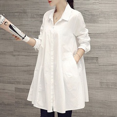 Loose long-sleeved solid color single-breasted mid-length T-shirt dress