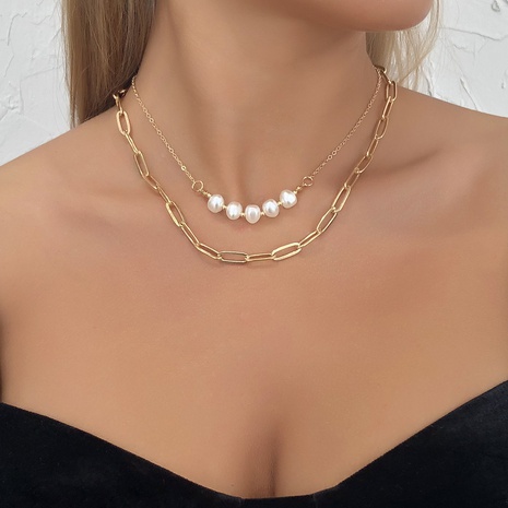collier double couche en alliage de perles de mode's discount tags