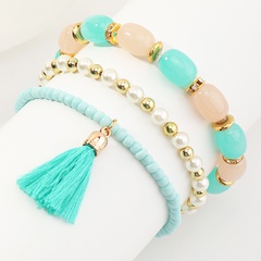 fashion beads pearl tassels multi-layer elastic bracelet