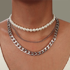punk multilayer thick chain pearl necklace