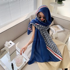 Korean fashion  printing cotton and linen feel shawl sunscreen silk scarf