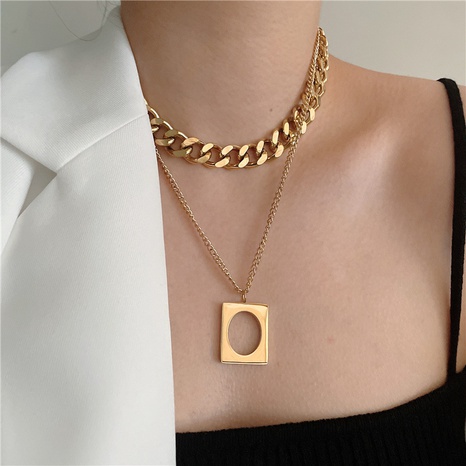 double layered square hollow stainless steel necklace NHYQ322887's discount tags