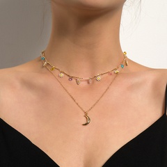 fashion retro moon pendant flower diamond simple necklace