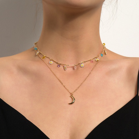 fashion retro moon pendant flower diamond simple necklace NHQC323726's discount tags