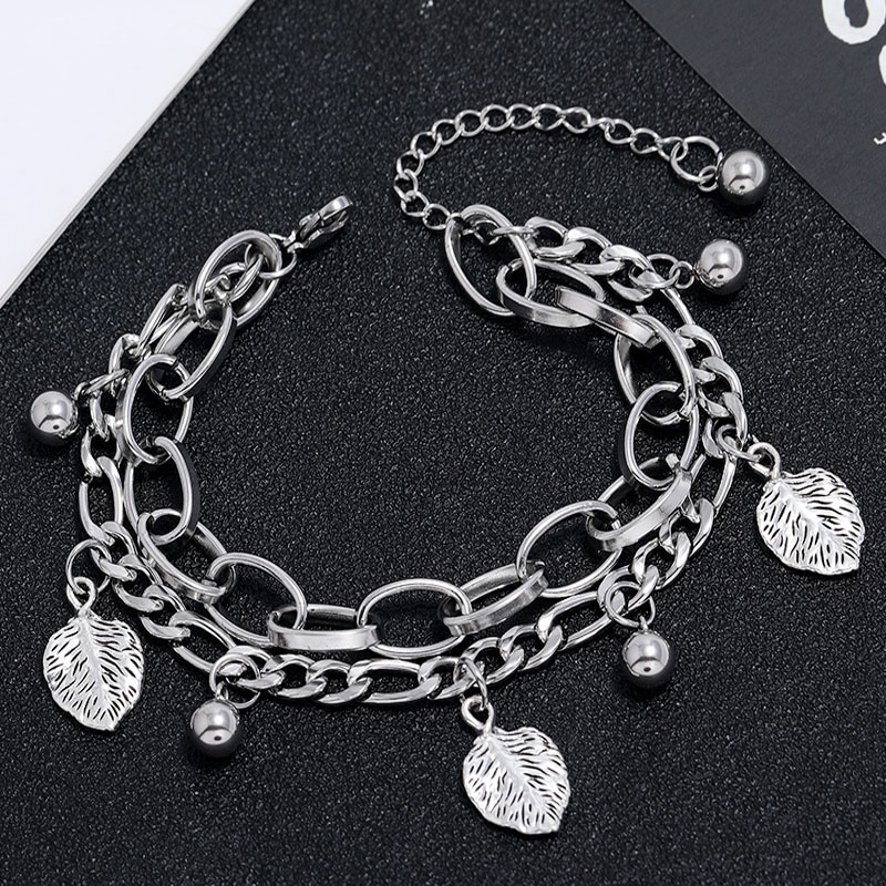Korean fashion simple stainless steel wild leaf bell bracelet