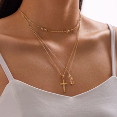 fashion multi-layer cross pendant rose flower necklace