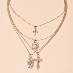 Mode mehrschichtige Engel Volldiamant Kreuz Halskette