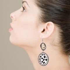 retro geometric natural stone leopard print leather earrings