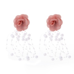 Mode Chiffon Stoff Spitze Blume Perle Quaste mehrschichtige Ohrringe