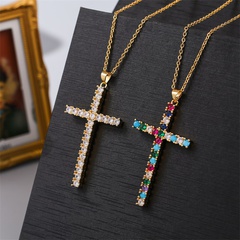 Retro copper inlaid zirconium cross necklace