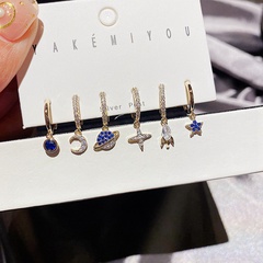 Korean blue diamond zircon micro-inlaid star moon earrings
