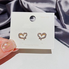 Korean simple micro inlaid zircon heart-shaped earrings