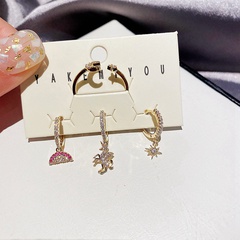 zircon rainbow unicorn star and moon opening ring earring set