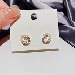 Korean simple double C zircon geometric earrings
