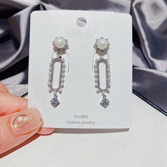 Korean micro-inlaid zircon pearl long earrings