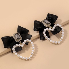 fashion black pearl diamond velvet bow earrings