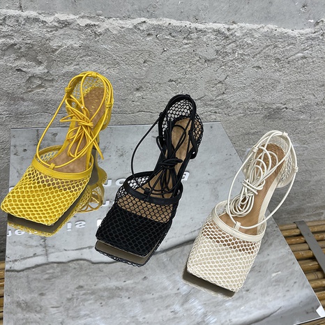 sandales à brides respirantes en maille carrée à la mode's discount tags
