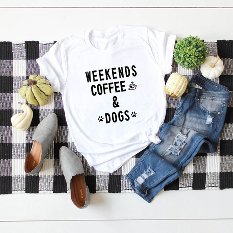new fashion weekend coffee dog casual T-shirt's discount tags