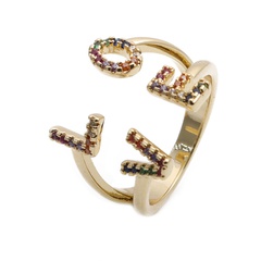 Fashion Colorful Zircon Letter Adjustable Ring