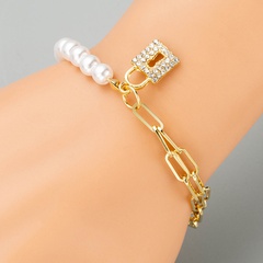 Korean simple alloy inlaid pearls lock multi-layer bracelet