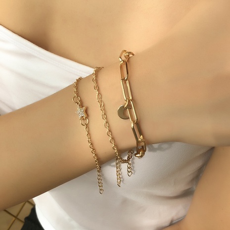 fashion simple star moon pendant diamond chain bracelet NHMD325077's discount tags