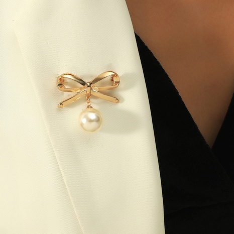 Fashion simple pearl bow brooch NHKQ318744's discount tags