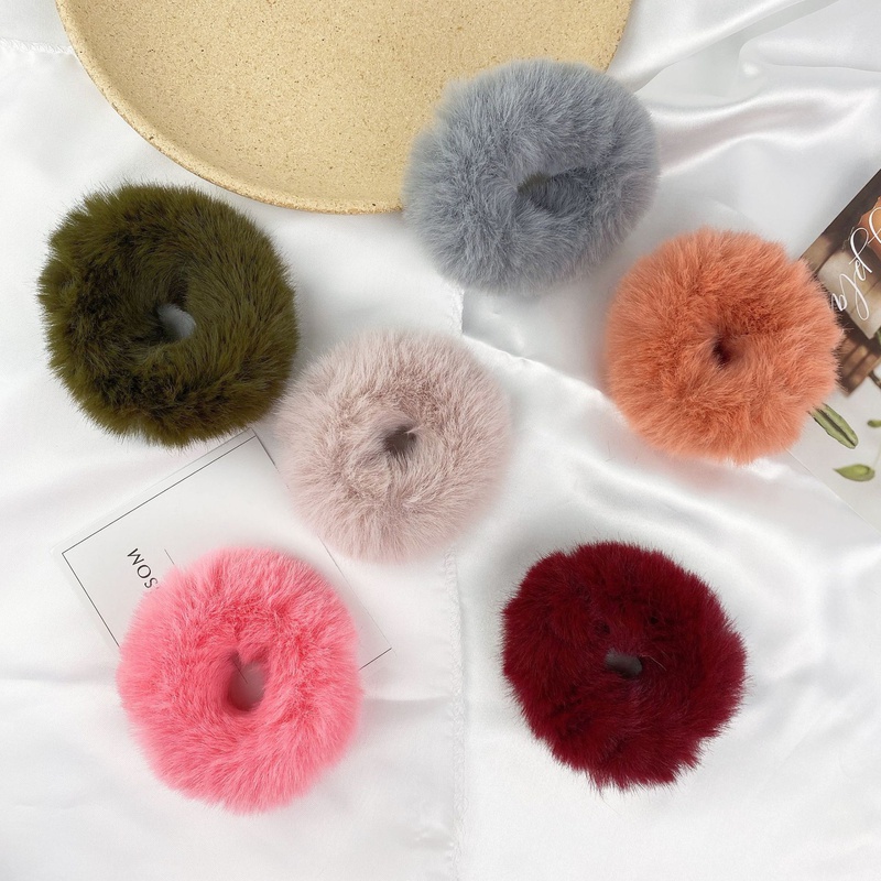 New fashion plush simple candy color imitation rabbit fur hair ring set