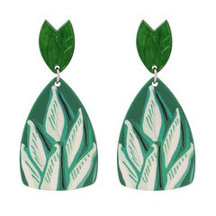 Acrylic Green Leaf Pendant Earrings