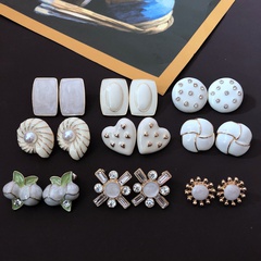Milky white glaze 925 silver needle earrings