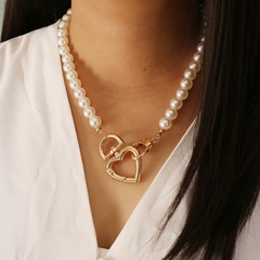 heart lobster clasp pearl clavicle chain