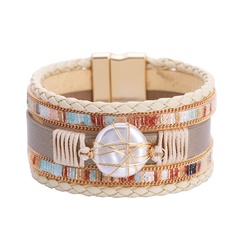 Bohemian Multilayer Braided Pearl Piece Magnetic Bracelet