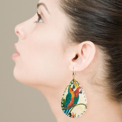 bohemian leather print parrot leaf diamond earrings