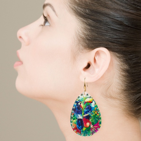printed flower drop-shaped diamond leather earrings's discount tags