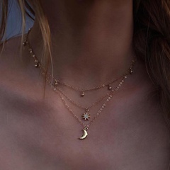 Mode runde Perlen Volldiamant Stern Mond mehrschichtige Halskette