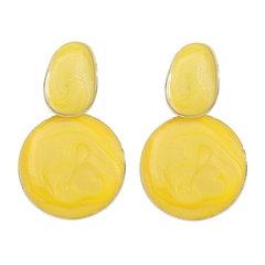 simple retro round alloy inlaid resin earrings