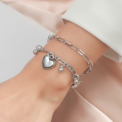 Retro Doppelschicht Herz Runde Perlenkette Armband