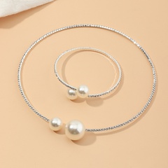 Mode Perle Diamant Hochzeit Halskette Armband Set
