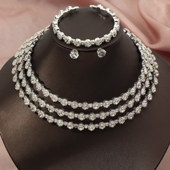 einfaches, mit Diamanten besetztes Halsketten-Ohrring-Armband, dreiteiliges Set
