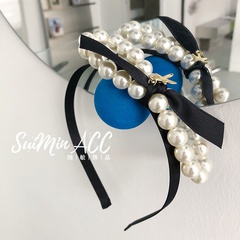 Korean pearl bow thin side hairpin