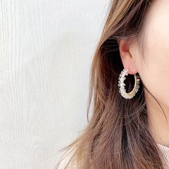 Korean retro zircon alloy round earrings