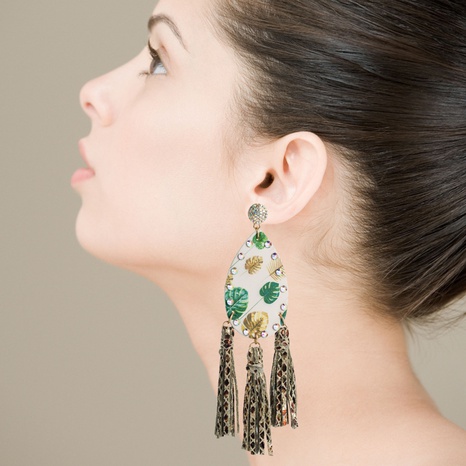 Bohemian double-sided printing long tassel earrings's discount tags