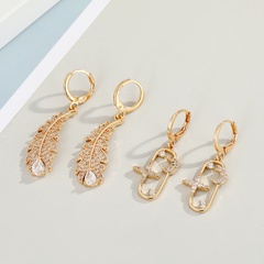 Fashion geometric rhinestone feather moon star diamond earrings