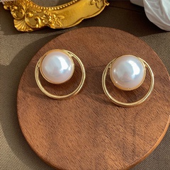 Korean geometric circle pearl earrings