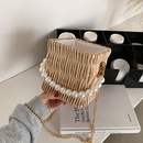 Fashion straw woven pearl shoulder messenger portable bagpicture53