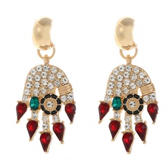 retro geometric palm colorful diamond earrings