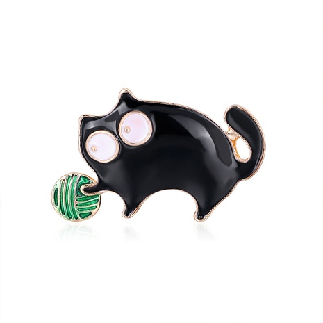 Korean black cartoon alloy holding ball cat brooch NHDR328102's discount tags