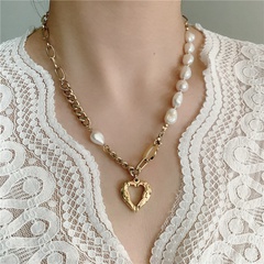 Baroque thick chain pearl hollow heart-shape necklace